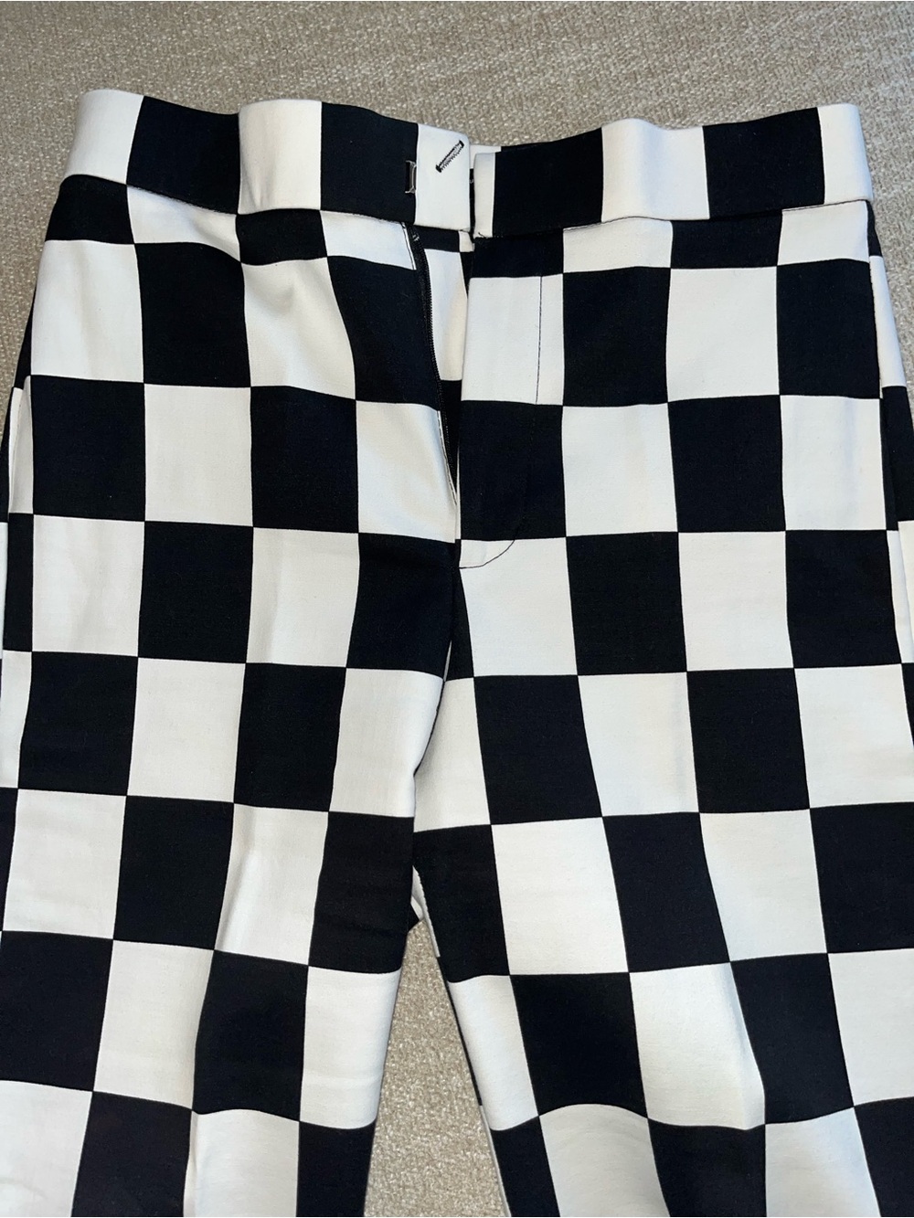 Zara Black and White Checkerboard Straight-Leg Pants